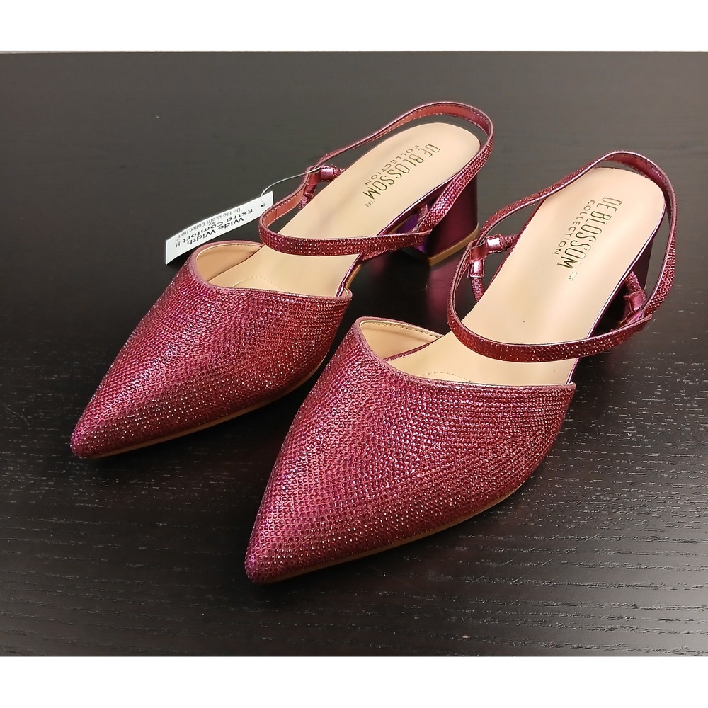 De Blossom Collection Donna-1W Magenta Rhinestone Wide Width Block Heel Pump 8W